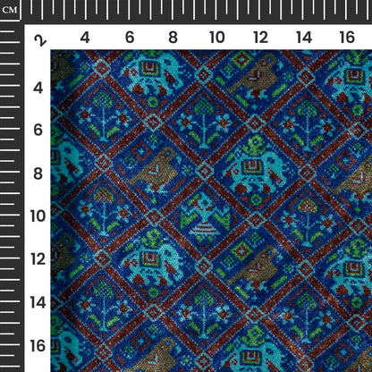 Turquoise Blue Patolaa Pattern Digital Print Premium Velvet Fabric