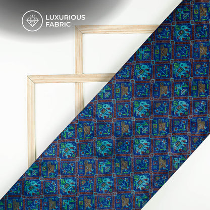 Turquoise Blue Patolaa Pattern Digital Print Premium Velvet Fabric