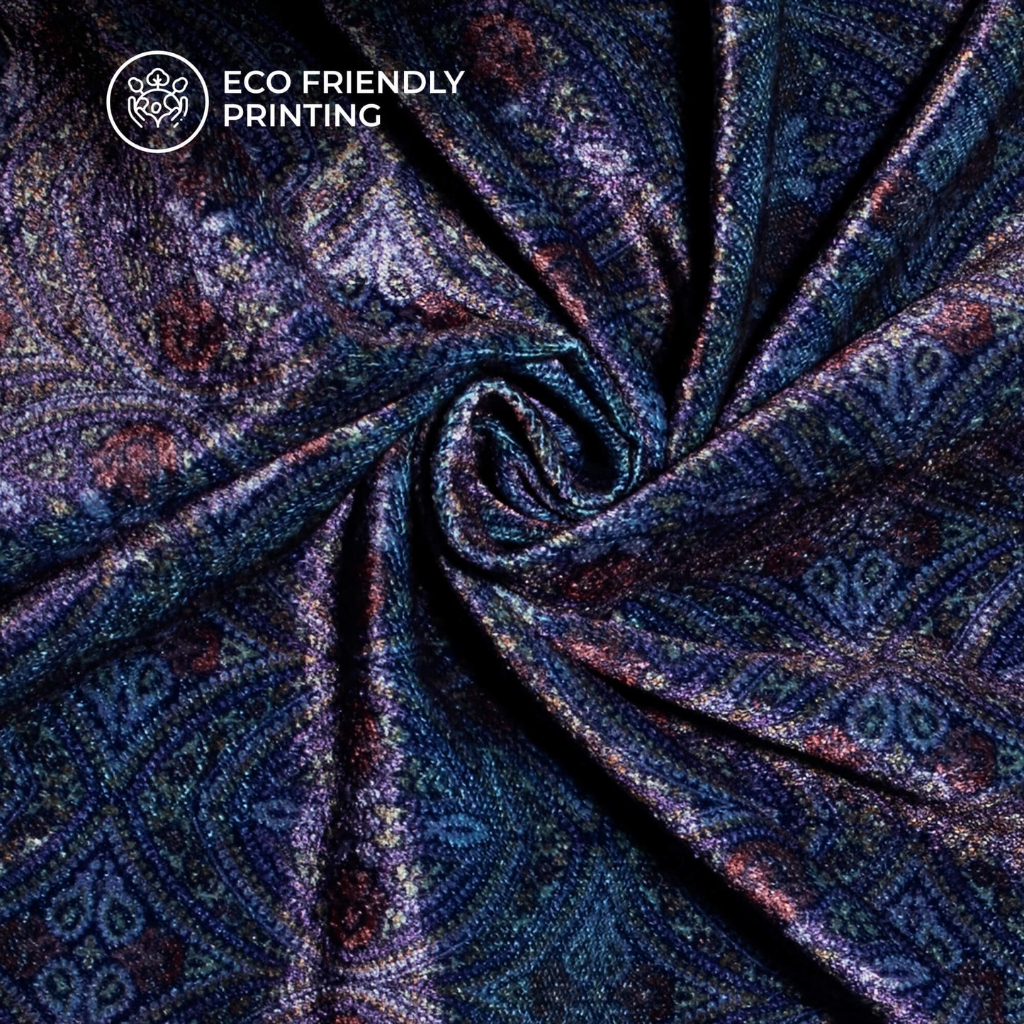 Dark Purple And Turquoise Blue Traditional Pattern Digital Print Premium Velvet Fabric