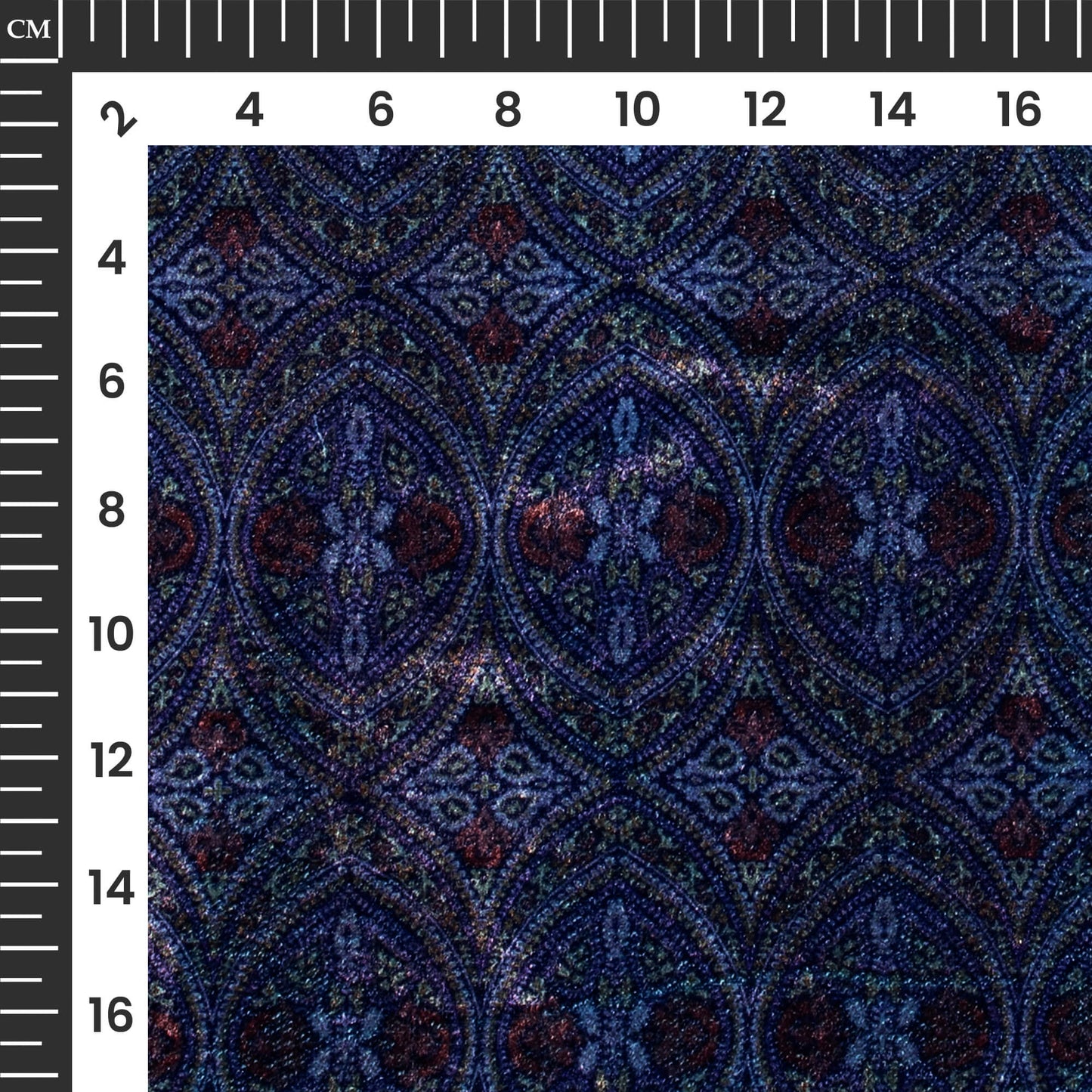 Dark Purple And Turquoise Blue Traditional Pattern Digital Print Premium Velvet Fabric