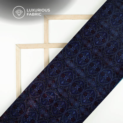 Dark Purple And Turquoise Blue Traditional Pattern Digital Print Premium Velvet Fabric