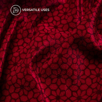 Indian Red Floral Pattern Digital Print Premium Velvet Fabric