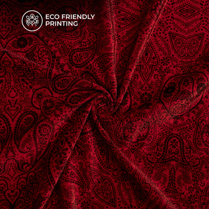 Indian Red Paisley Pattern Digital Print Premium Velvet Fabric