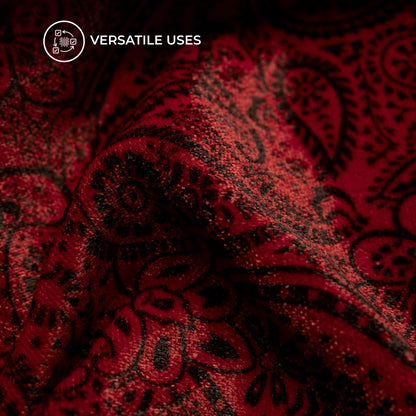 Indian Red Paisley Pattern Digital Print Premium Velvet Fabric