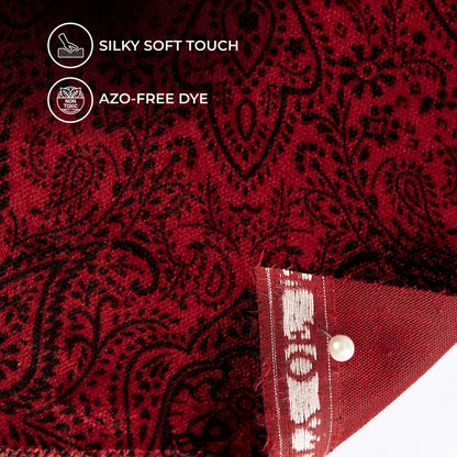 Indian Red Paisley Pattern Digital Print Premium Velvet Fabric