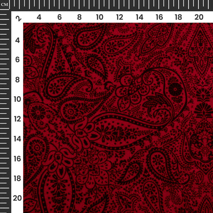 Indian Red Paisley Pattern Digital Print Premium Velvet Fabric