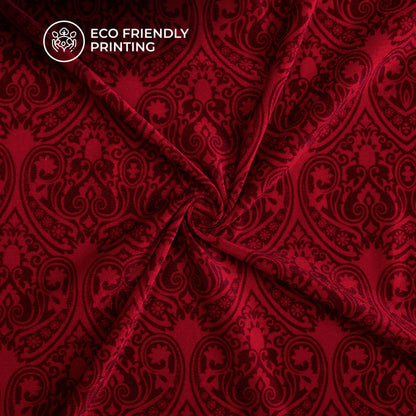 Indian Red Ethnic Pattern Digital Print Premium Velvet Fabric