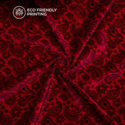 Indian Red Paisley Pattern Digital Print Premium Velvet Fabric