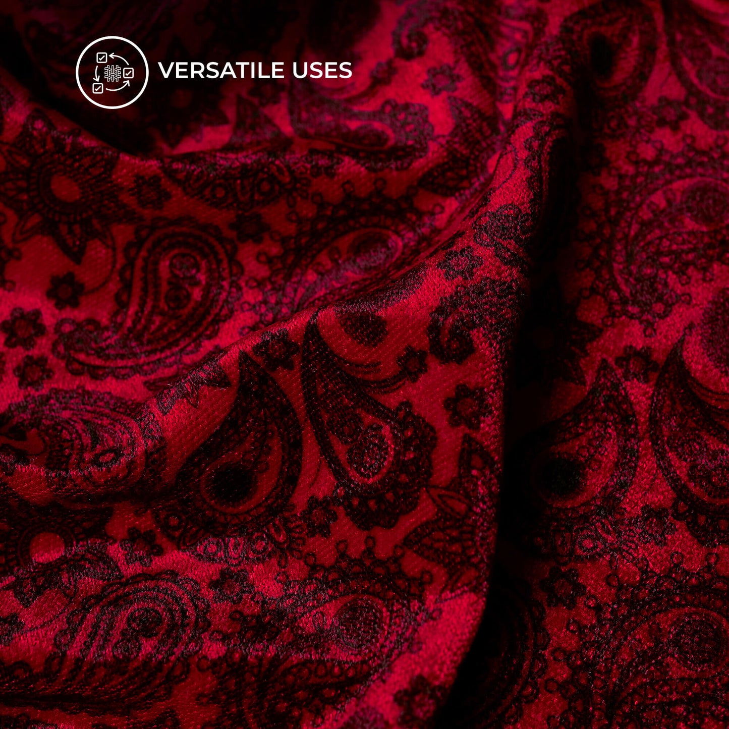 Indian Red Paisley Pattern Digital Print Premium Velvet Fabric