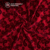 Indian Red Paisley Pattern Digital Print Premium Velvet Fabric