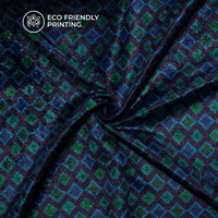 Cerulean Blue Geoemtric Pattern Digital Print Premium Velvet Fabric