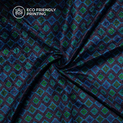Cerulean Blue Geoemtric Pattern Digital Print Premium Velvet Fabric