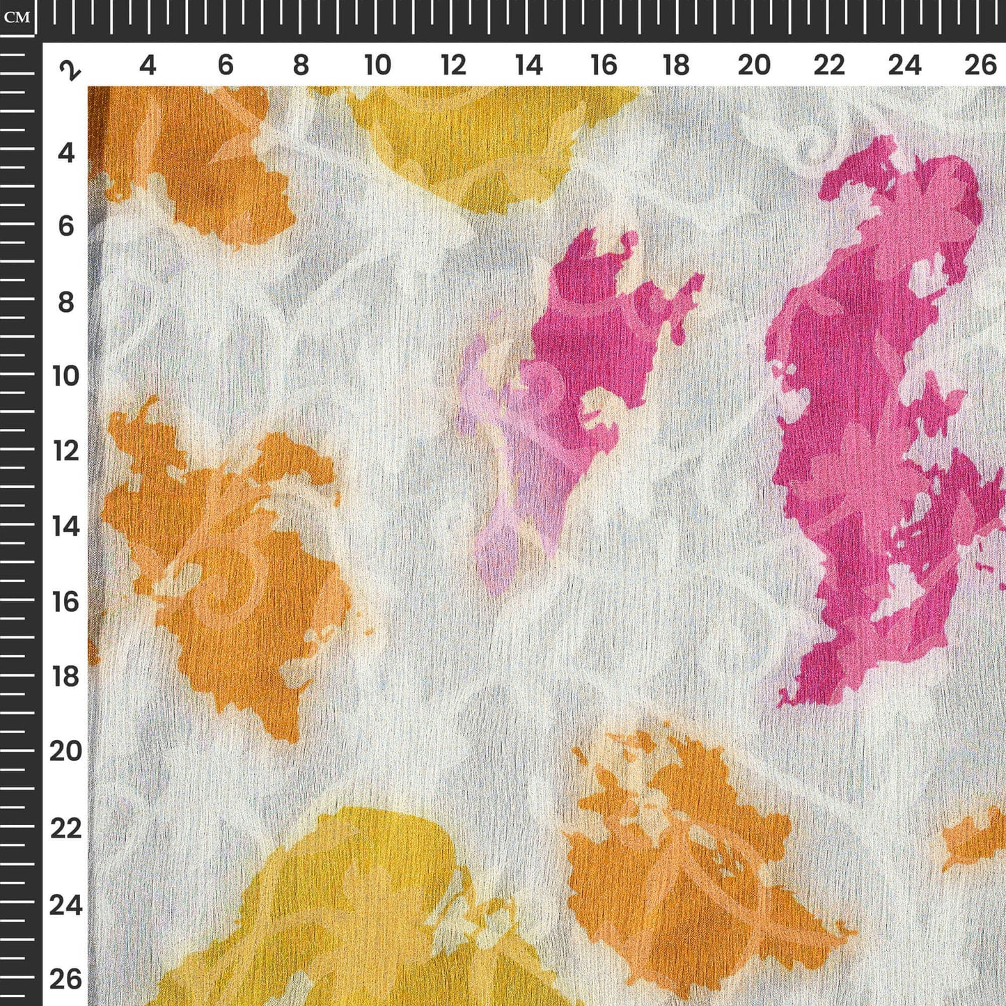 Snow White And Yellow Tie & Dye Pattern Digital Print Floral Brasso Fabric