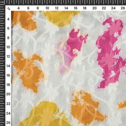 Snow White And Yellow Tye And Dye Pattern Digital Print Floral Brasso Fabric