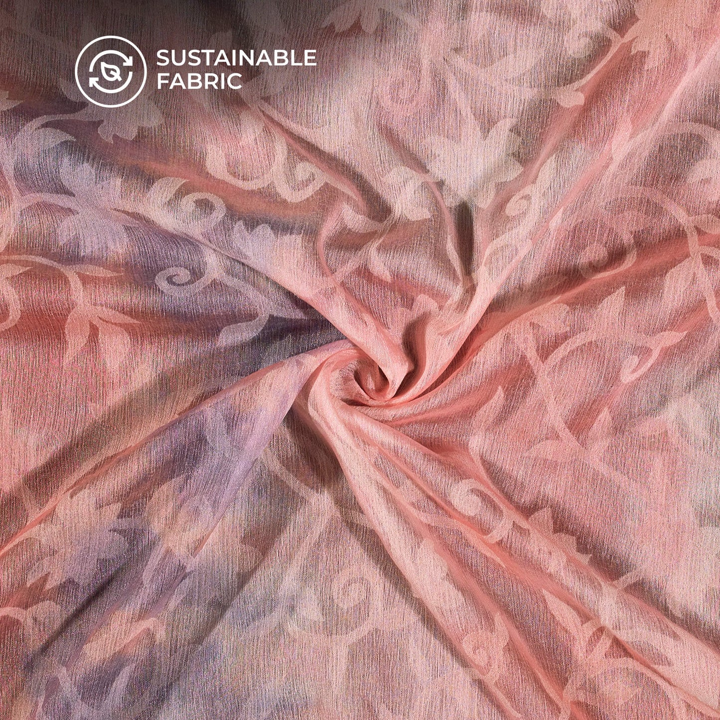 Baby Pink And Grey Tie & Dye Pattern Digital Print Floral Brasso Fabric