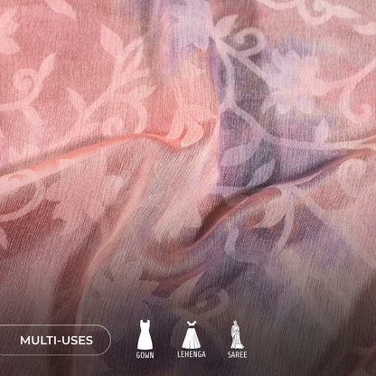 Baby Pink And Grey Tye And Dye Pattern Digital Print Floral Brasso Fabric
