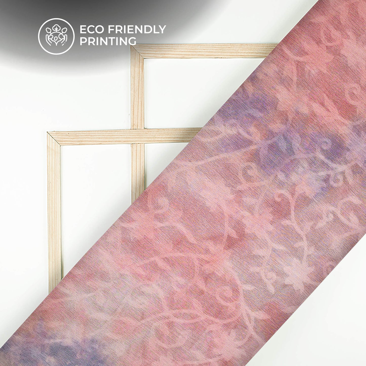 Baby Pink And Grey Tie & Dye Pattern Digital Print Floral Brasso Fabric