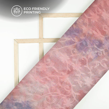 Baby Pink And Grey Tye And Dye Pattern Digital Print Floral Brasso Fabric