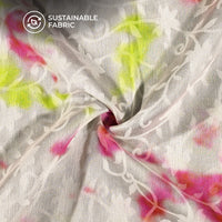 Off White And Pink Tye And Dye Pattern Digital Print Floral Brasso Fabric