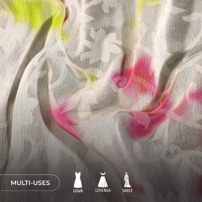 Off White And Pink Tye And Dye Pattern Digital Print Floral Brasso Fabric
