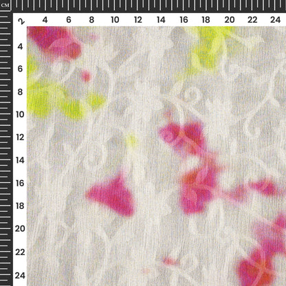 Off White And Pink Tye And Dye Pattern Digital Print Floral Brasso Fabric