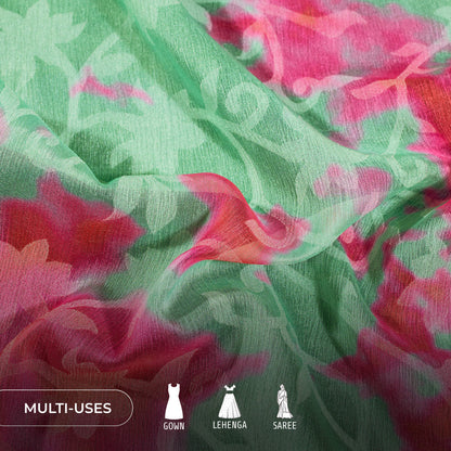 Aqua Green And Pink Tye And Dye Pattern Digital Print Floral Brasso Fabric