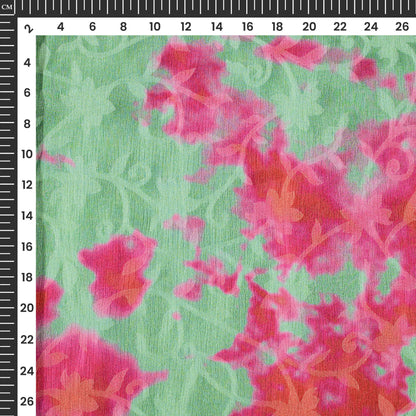Aqua Green And Pink Tye And Dye Pattern Digital Print Floral Brasso Fabric