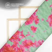 Aqua Green And Pink Tye And Dye Pattern Digital Print Floral Brasso Fabric