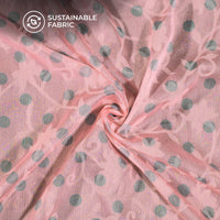 Pastel Pink And Grey Polka Dots Pattern Digital Print Floral Brasso Fabric