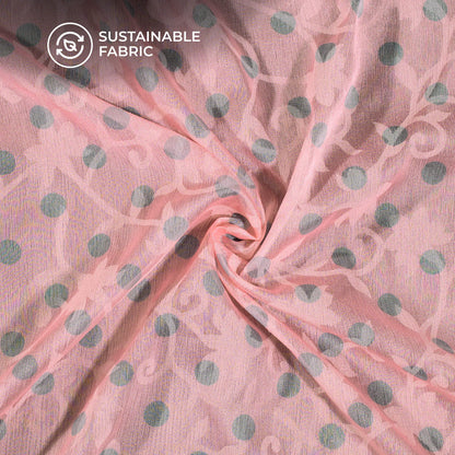 Pastel Pink And Grey Polka Dots Pattern Digital Print Floral Brasso Fabric