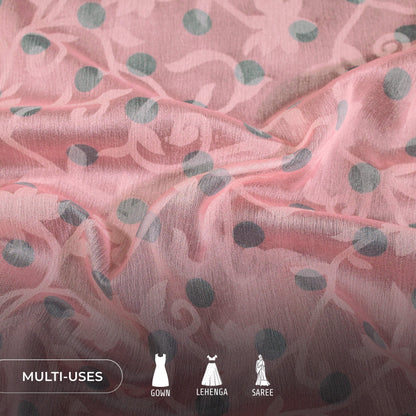Pastel Pink And Grey Polka Dots Pattern Digital Print Floral Brasso Fabric