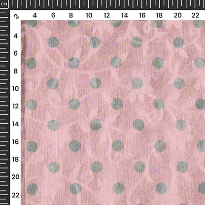 Pastel Pink And Grey Polka Dots Pattern Digital Print Floral Brasso Fabric