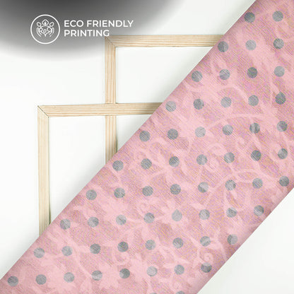 Pastel Pink And Grey Polka Dots Pattern Digital Print Floral Brasso Fabric