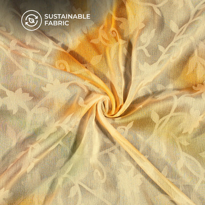 Cream And Yellow Abstract Pattern Digital Print Floral Brasso Fabric