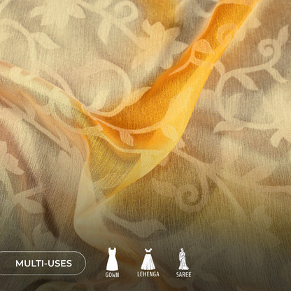 Cream And Yellow Abstract Pattern Digital Print Floral Brasso Fabric