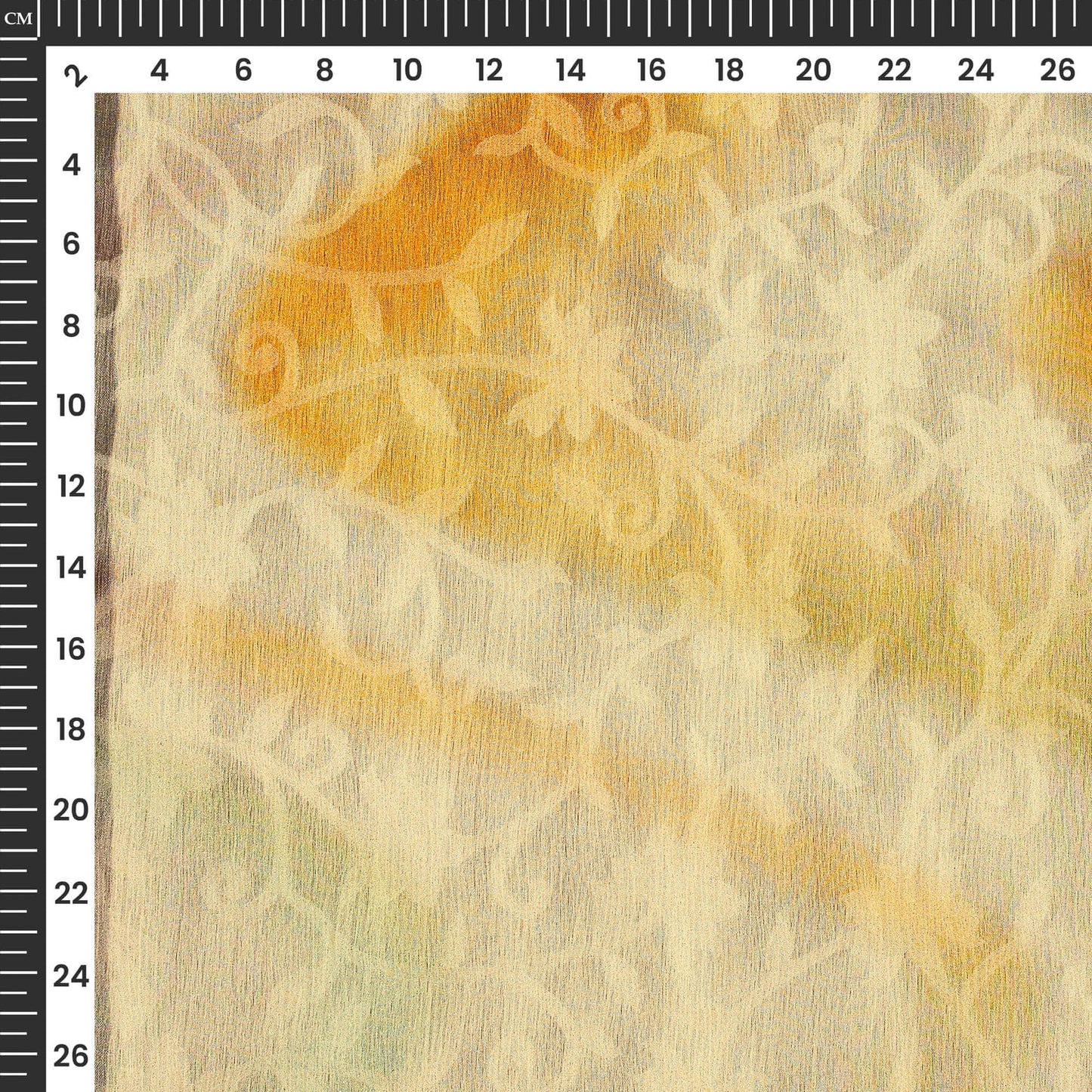Cream And Yellow Abstract Pattern Digital Print Floral Brasso Fabric