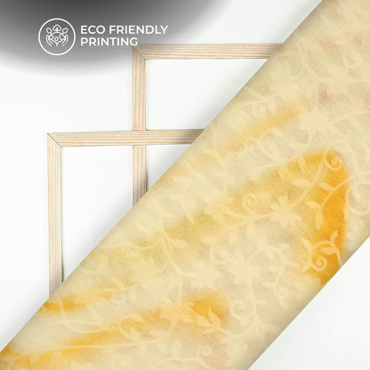 Cream And Yellow Abstract Pattern Digital Print Floral Brasso Fabric