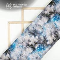 Steel Grey And Blue Tye And Dye Pattern Digital Print Floral Brasso Fabric