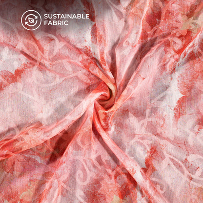 Indian Red And White Floral Pattern Digital Print Floral Brasso Fabric