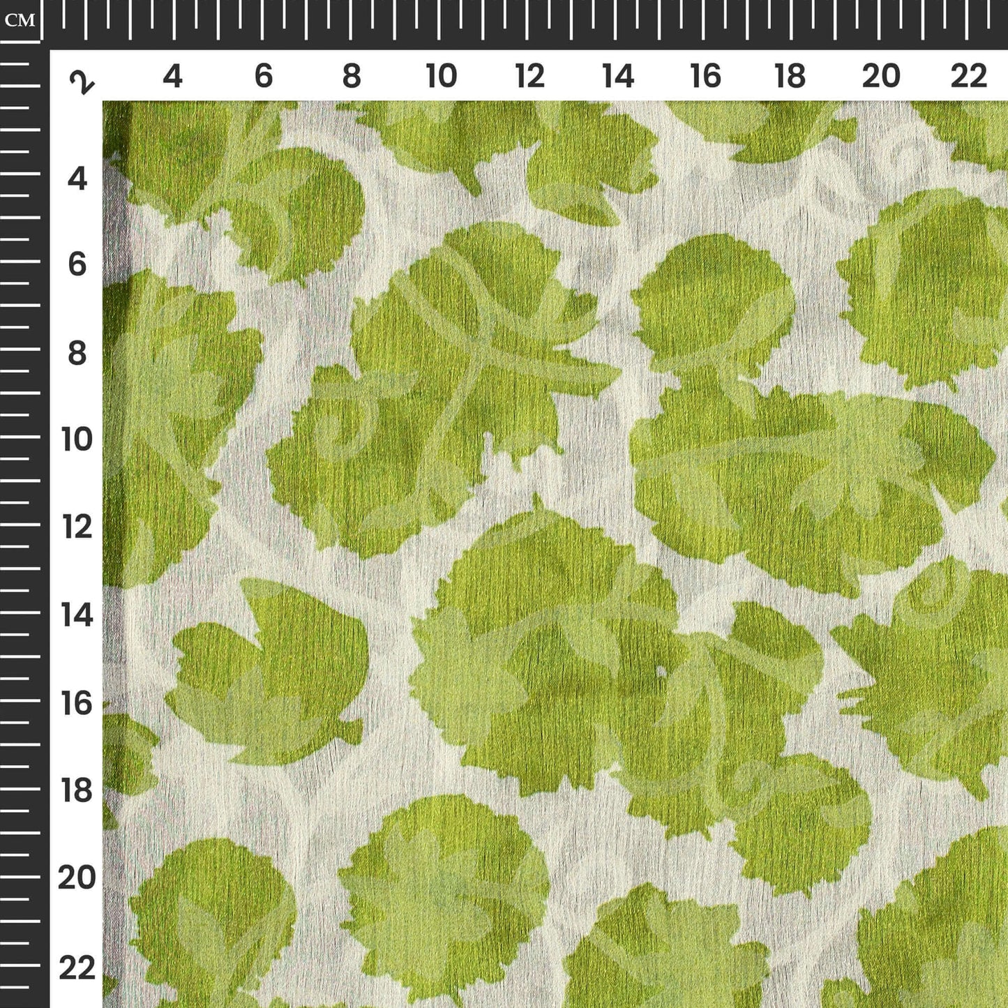 Off White And Parrot Green Floral Pattern Digital Print Floral Brasso Fabric