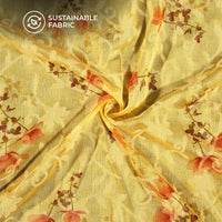 Flax Yellow And Red Floral Pattern Digital Print Floral Brasso Fabric