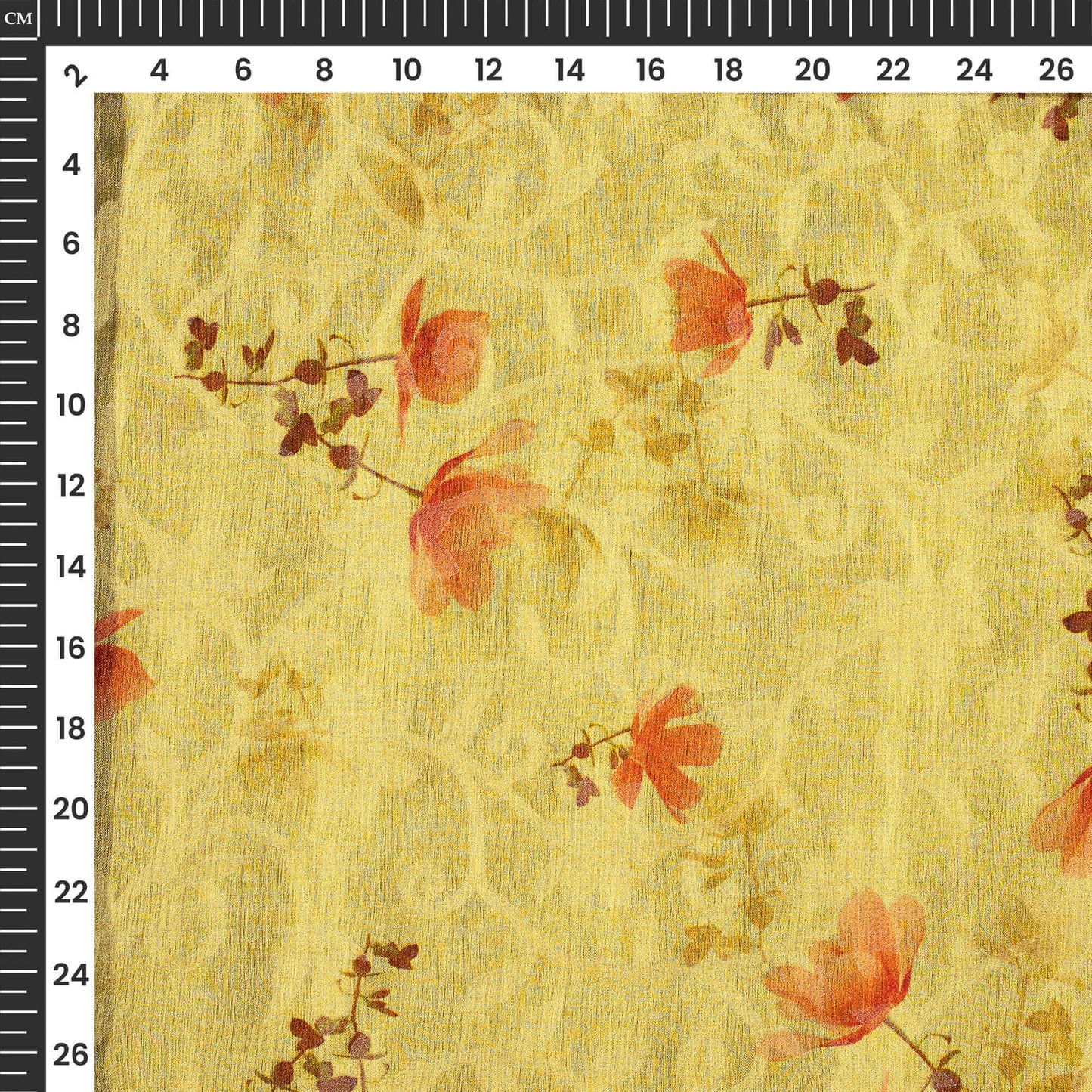 Flax Yellow And Red Floral Pattern Digital Print Floral Brasso Fabric