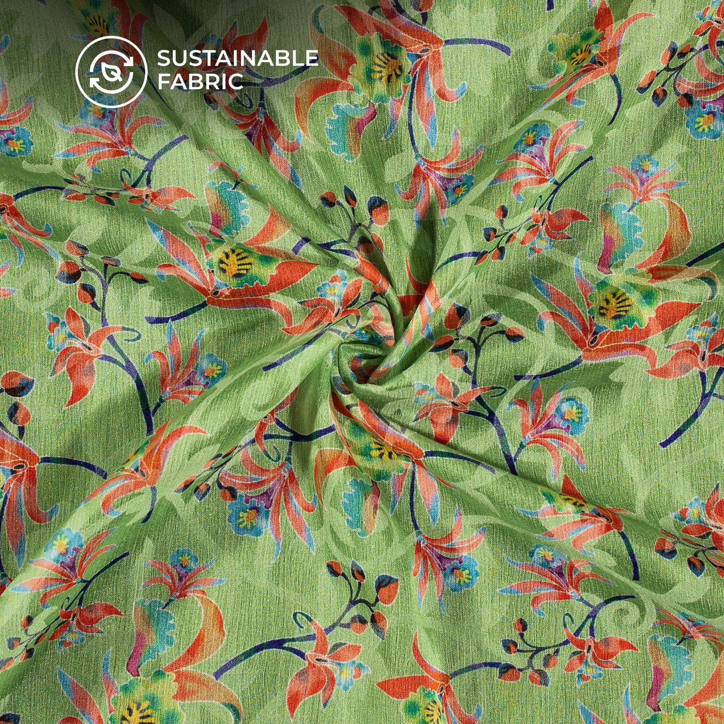 Pistachio Green And Pink Leaf Pattern Digital Print Floral Brasso Fabric