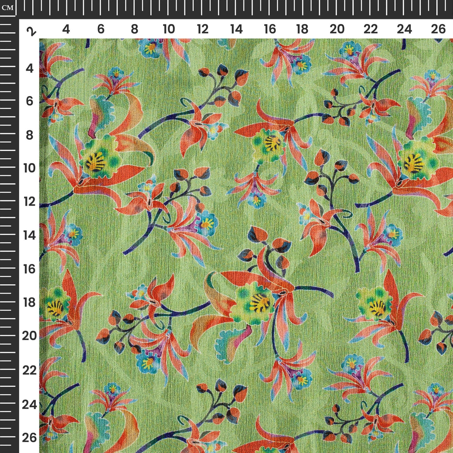 Pistachio Green And Pink Leaf Pattern Digital Print Floral Brasso Fabric