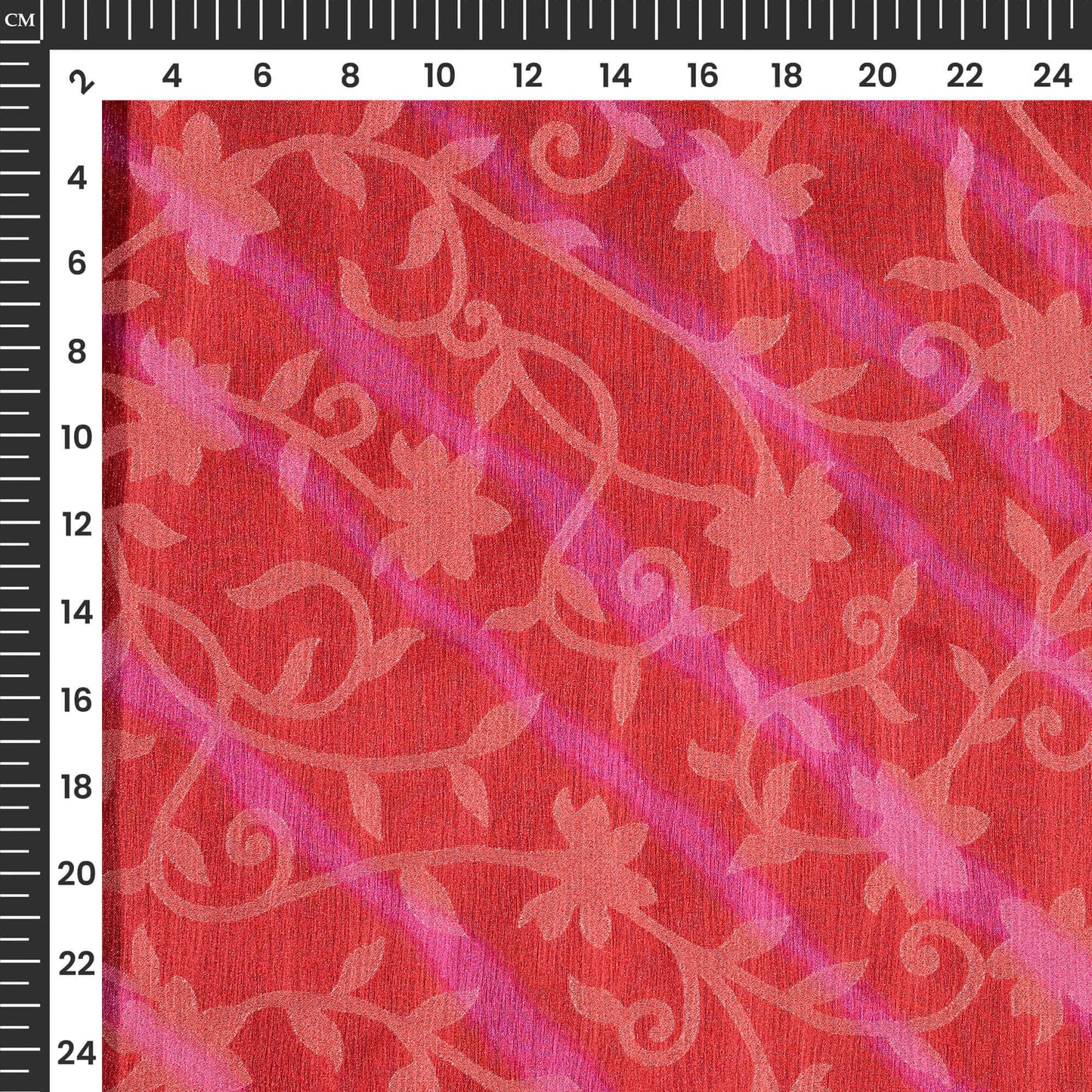 Brick Pink Leheriya Pattern Digital Print Floral Brasso Fabric