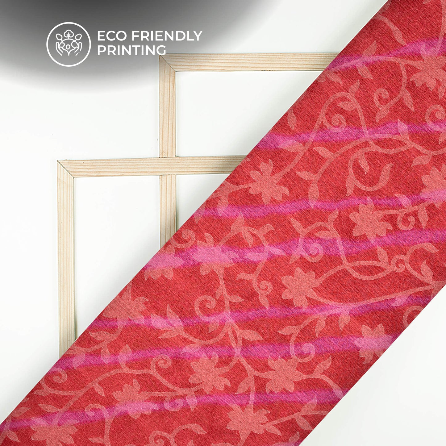 Brick Pink Leheriya Pattern Digital Print Floral Brasso Fabric