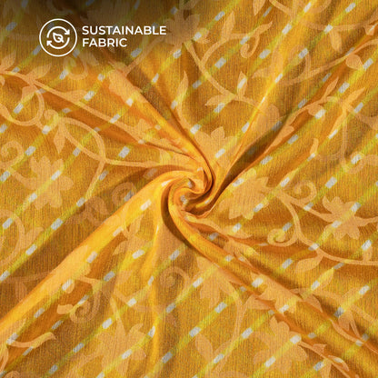 Honey Yellow Leheriya Pattern Digital Print Floral Brasso Fabric