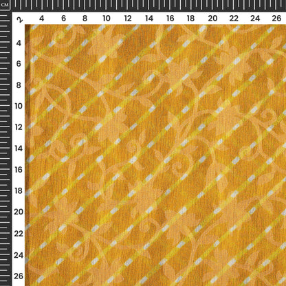 Honey Yellow Leheriya Pattern Digital Print Floral Brasso Fabric