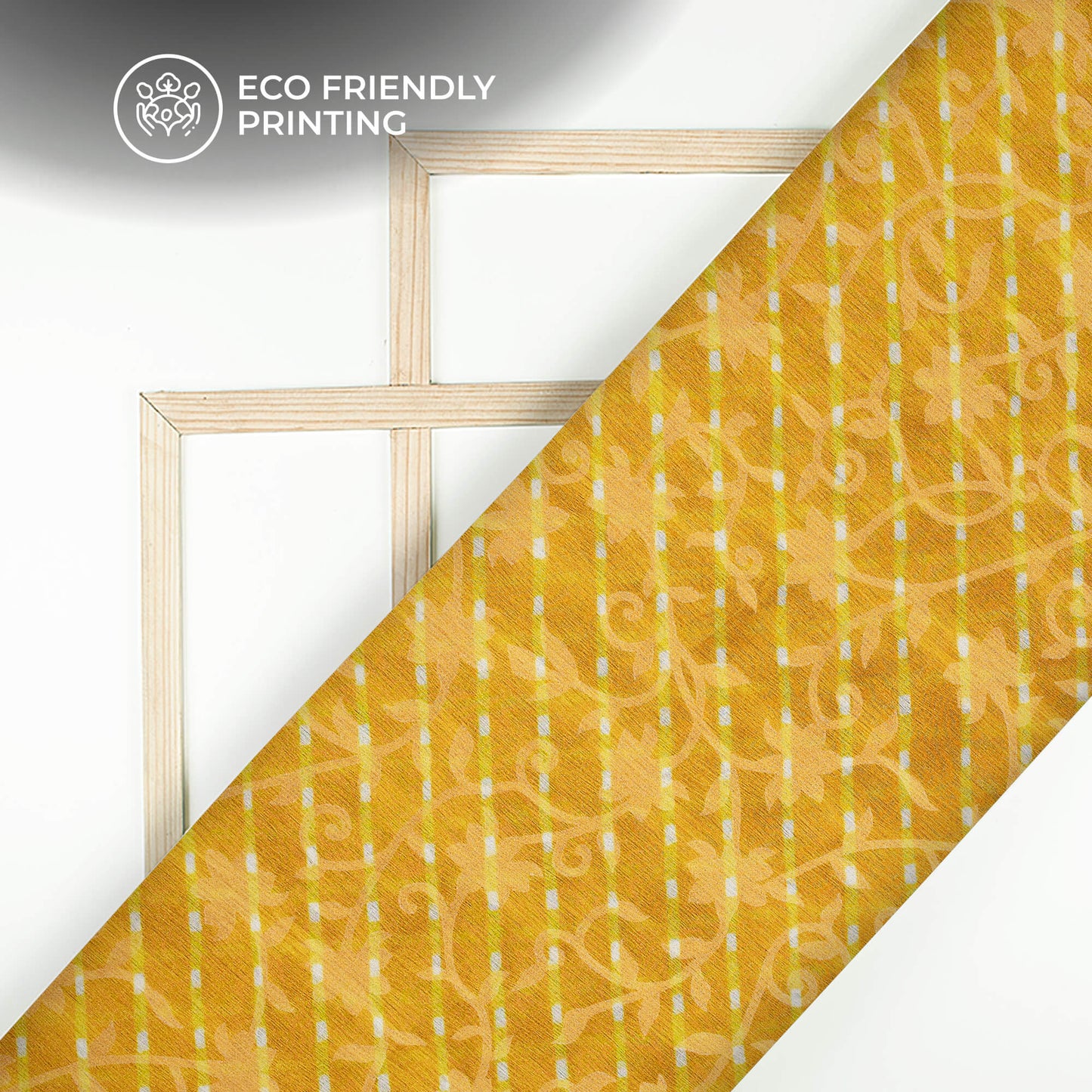 Honey Yellow Leheriya Pattern Digital Print Floral Brasso Fabric