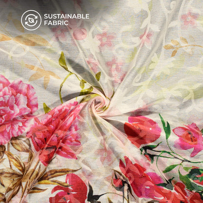 White And Dark Pink Floral Pattern Digital Print Floral Brasso Fabric